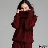 【KVOLL中大尺碼】棗紅色寬鬆大翻領針織連衣裙