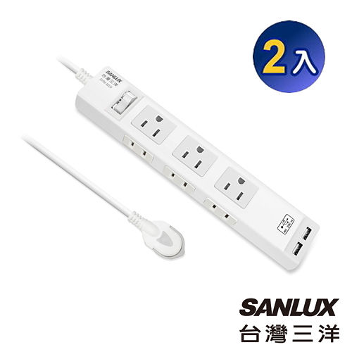 三洋 SYPW-X612A 六座單切USB轉接延長電源線【2入】
