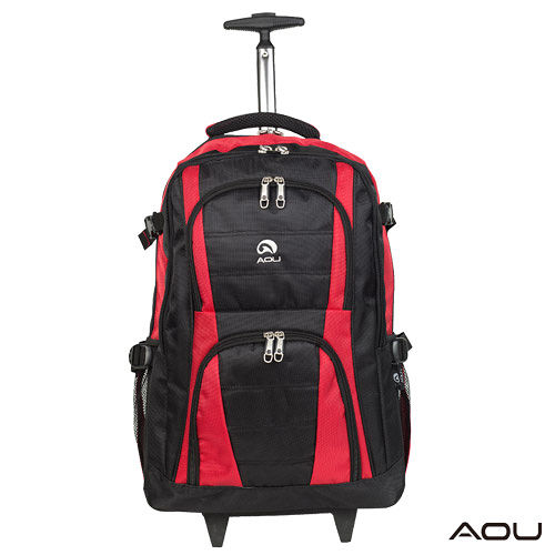 AOU微笑旅行 輕量經典款 可收納筆電 拉桿式雙肩後背包(紅中 和 sogo 百貨)26-001