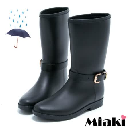 【真心勸敗】gohappy快樂購【Miaki】雨天精選雨靴 平底低跟中筒短靴 (黑色)推薦崇光