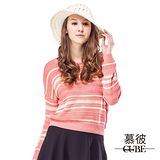 【慕彼】圓領不規則條距套頭毛衣-粉