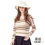 【慕彼】圓領不規則條距套頭毛衣-卡其