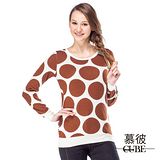 【慕彼】圓領大點點套頭毛衣-駝