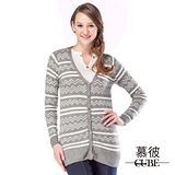 【慕彼】v領橫條波紋開襟毛衣-灰