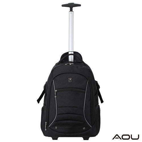 AOU微笑旅行 輕量經典款 可收納筆電 拉桿式雙肩後背包(百搭黑)26愛 買 春節 營業 時間-003