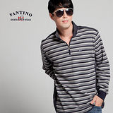 【FANTINO】風衣拼接時尚修身POLO衫(藍黑) 141305