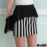 【KVOLL中大尺碼】黑白條紋拼接雪紡顯瘦短裙