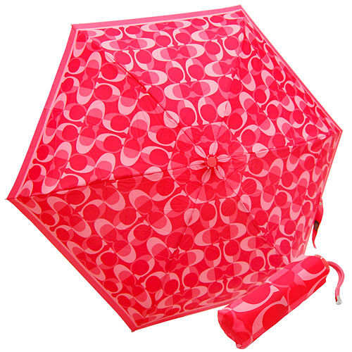 COACH果紅色漸層C Logo輕量攜帶型晴雨傘