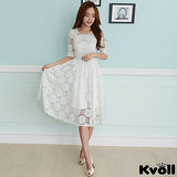 【KVOLL中大尺碼】白色時尚唯美蕾絲中長連衣裙