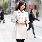 【韓系女衫】韓國時尚裙擺修身雙排扣毛呢風大衣外套