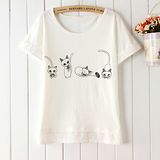 【Maya Collection森林系】夏天的貓咪玩耍 Time 拼接蕾絲白色T恤