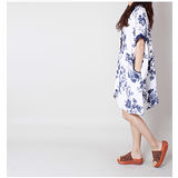 【Maya 名媛】 (M~2XL)中國風情 白底藍色款 寬版連衣裙 復古水墨畫系列