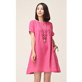 【Maya 名媛】(S~XL)玫粉色   棉麻料 小方塊混色織布料 高腰連衣洋裝