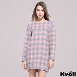 【KVOLL中大尺碼】粉色簡約格紋呢料洋裝