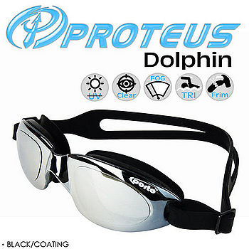 PROTEUS D愛 買 小 舖olphin 專業鍍銀運動泳鏡(Black Coating)