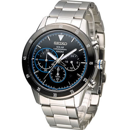 【好物推薦】gohappySEIKO Criteria 極速競賽太陽能計時腕錶 V175-0DA0B SSC331P1 黑x藍邊好嗎遠 百 專櫃