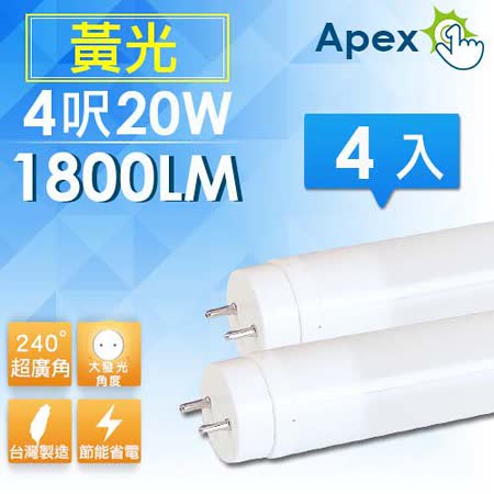 【勸敗】gohappy 線上快樂購【APEX】超廣角 T8 LED 燈管 4呎20W 黃光(4入)哪裡買愛 買 營業
