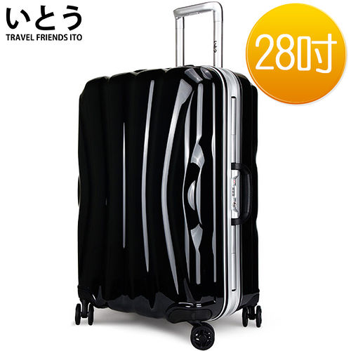 【正品Ito 日本伊藤潮牌】 2愛 買 英文8吋 PC 鏡面鋁框硬殼行李箱 0102系列-黑色