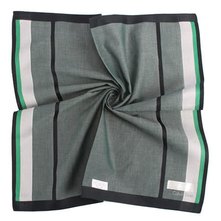 【真心勸敗】gohappyCalvin Klein 新款素雅紳士條紋飾邊純棉帕巾(綠色)效果sogo 太平洋