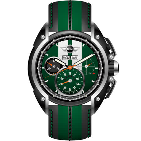 【好物推薦】gohappy快樂購物網MINI Swiss Watches 競速時尚三眼計時日期腕錶(綠/45mm) MINI-03價錢新竹 三越