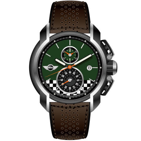 【勸敗】gohappy 線上快樂購MINI Swiss Watches 賽車旗幟計時腕錶(墨綠/45mm) MINI-31效果光碟 回收 愛 買