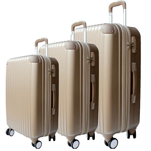 【YC Eason】皇家系列三件組可台北 大葉 高島屋加大海關鎖款ABS硬殼行李箱(20+24+28吋-金)