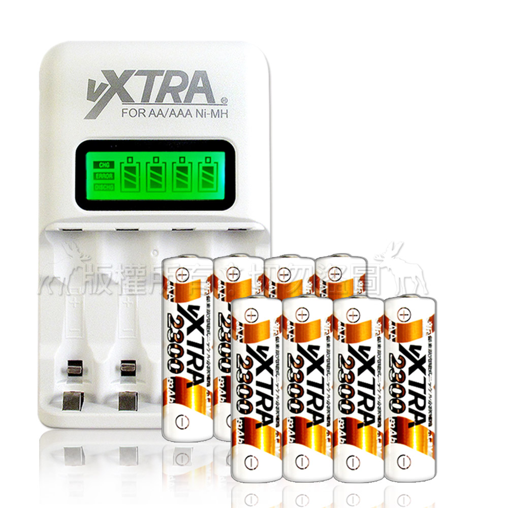 VXTRA飛創 LCD 2.4A急速充電器+3號高容量2300mAh低自放電池(8顆入) VXTRA飛創 LCD 2.4A急速充電器+3號高容量2300mAh低自放電池(8顆入)