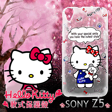 三麗鷗授權正版 Hello Kitty 凱蒂貓 Sony Xperia Z5 透明軟式保護套 手機殼 (Kitty公仔)