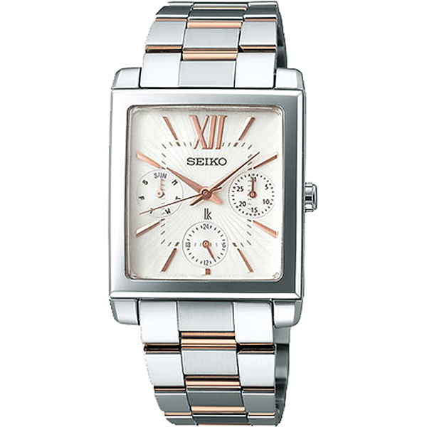 SEIKO LUKIA 完美情人日曆腕錶-銀x雙色版／28mm 5Y89-0AW0KS(SSVB099J)