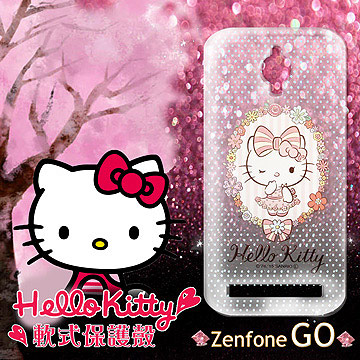 三麗鷗授權正版 Hello Kitty 凱蒂貓 ASUS ZenFone Go ZC500TG 透明軟式保護套 手機殼 (花邊Kitty)