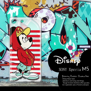迪士尼授權正版 SONY Xperia M5 E5653 水水機 街頭系列透明軟式手機殼(帽T米奇)