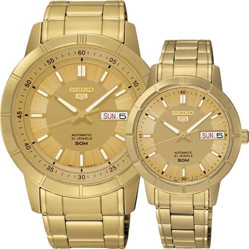 SEIKO 精工5號盾牌機械對錶-金/43+34mm 7S26-04E0K+7S26-04F0K(SNKN62J1+SNK888J1) SEIKO 精工5號盾牌機械對錶-金/43+34mm 7S26-04E0K+7S26-04F0K(SNKN62J1+SNK888J1)