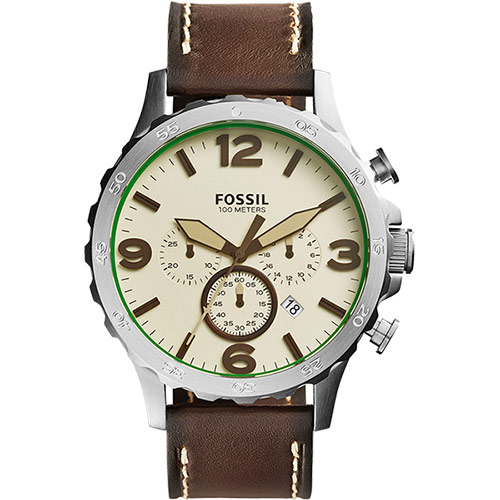 FOSSIL 大世紀戰神三眼計時腕錶-米黃x咖啡／50mm JR1496