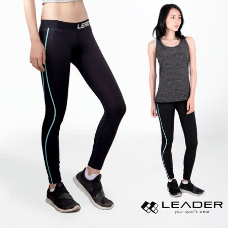 【Leader】女性專用 colorFit大 買 家 購物 金運動壓縮緊身褲(藍線條)