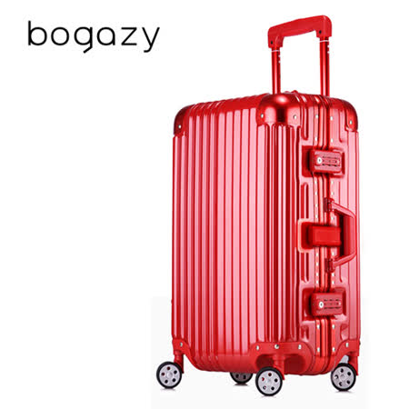 【Bogazy】迷幻森林 29吋鋁框P愛 買 幾 點 開C鏡面行李箱(金屬紅)