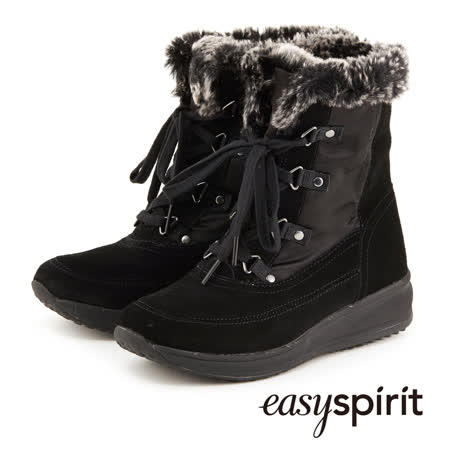 【好物分享】gohappy快樂購Easy Spirit--摩登型格綁帶坡跟毛料中筒靴--經典黑價錢宜蘭 愛 買