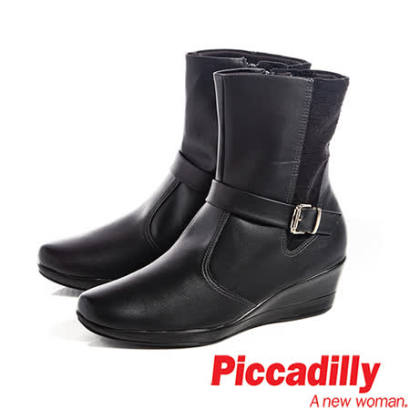 【私心大推】gohappy 線上快樂購Piccadilly(女)軟布皮革釦環中跟楔型靴-黑開箱新竹 遠 百