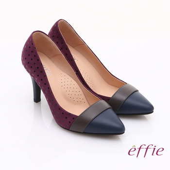 【好物分享】gohappy 線上快樂購【effie】輕透美型 羊皮拼接絨面點點高跟鞋(紫)效果如何遠 百 聯名 卡