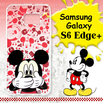 迪士尼授權正版 Samsung Galaxy S6 Edge+ 大頭背景系列透明軟式手機殼(摀嘴米奇)