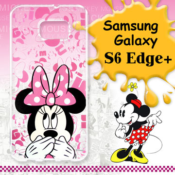 迪士尼授權正版 Samsung Galaxy S6 Edge+ 大頭系列透明手機軟殼(摀嘴米妮)