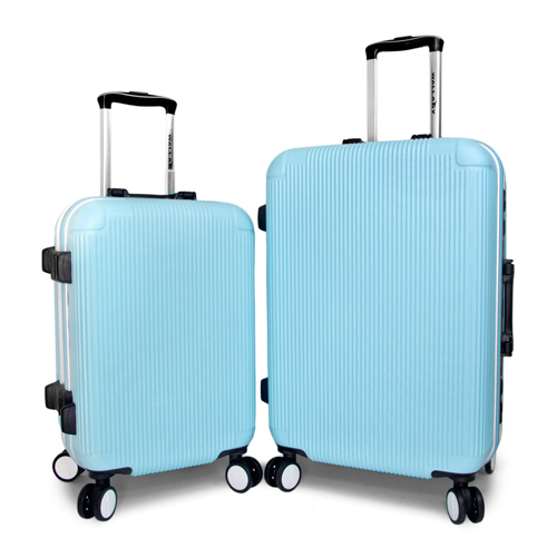 【WALLABY】20+24吋直條紋ABS鋁框行李箱/高光藍(HTX-1503-20+24BL彰化 愛 買)