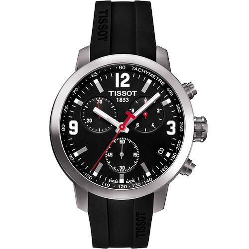 TISSOT PRC200 霸氣時尚三眼計時腕錶(黑膠帶／42mm) T0554171705700