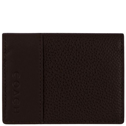 COACH 皮革壓紋雙摺證件名片/短夾-巧克力色 COACH 皮革壓紋雙摺證件名片/短夾-巧克力色