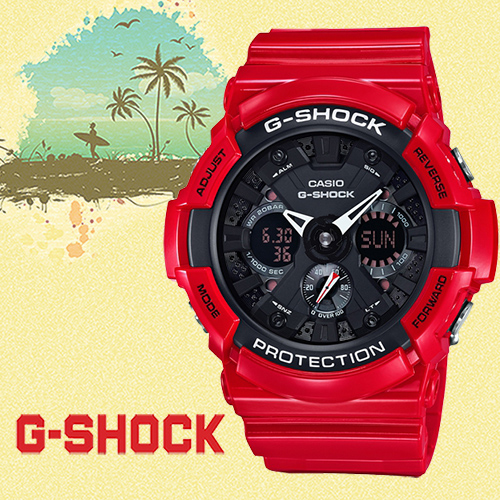 G-SHOCK 強悍金屬粗曠時尚潮流腕錶-紅／52.5mm／GA-201RD-4A