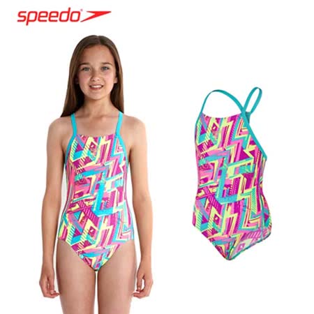 (女) SPEEDO 孩競技連身泳裝-泳衣 游嘉義 遠 百 週年 慶泳 螢光黃湖水綠紫