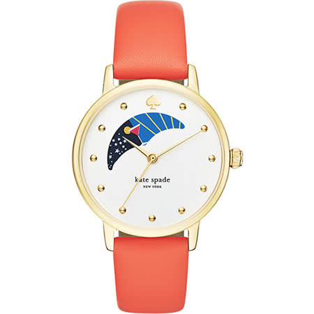 【勸敗】gohappy快樂購物網Kate Spade Gramercy 阿波羅月相時尚腕錶-金框x橘/34mm KSW1074去哪買高雄 遠 百 威 秀