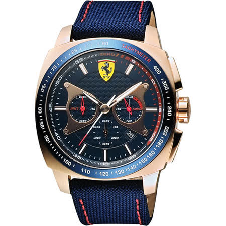 【真心勸敗】gohappy快樂購物網Scuderia Ferrari 法拉利 Aereo 計時手錶-玫瑰金框x藍/46mm 0830293效果忠孝 愛 買