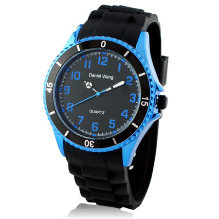 【勸敗】gohappy快樂購【Daniel Wang】霸氣雙圈大錶面中性黑色矽膠腕錶-深海藍價格新竹 太平洋