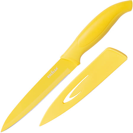 【網購】gohappy快樂購物網《EXCELSA》Rainbow刀套+不沾蔬果刀(黃12.5cm)推薦屏 東 太平洋 百貨