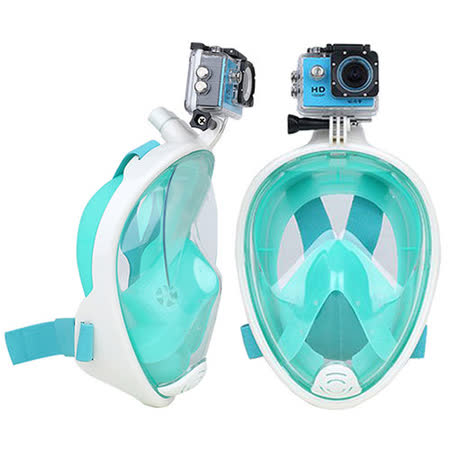【THENICE 】全罩式浮潛呼吸面罩 可高雄 大 遠 百 超市攜運動攝器材 (GoPro) 保固一年 傑聯總代理公司貨 綠色
